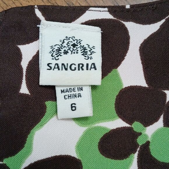 Sangria green brown  cream sleeveless pleated front dress with pockets Sz 6 EUC - Picture 7 of 7